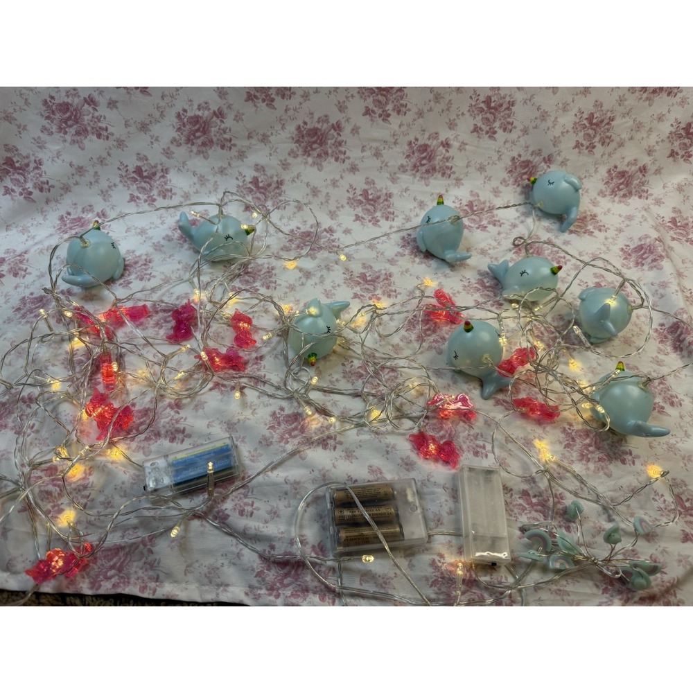 Battery Powered String Lights Lot of 3 Narwhal Pink Unicorn Rainbow Fairy Lights